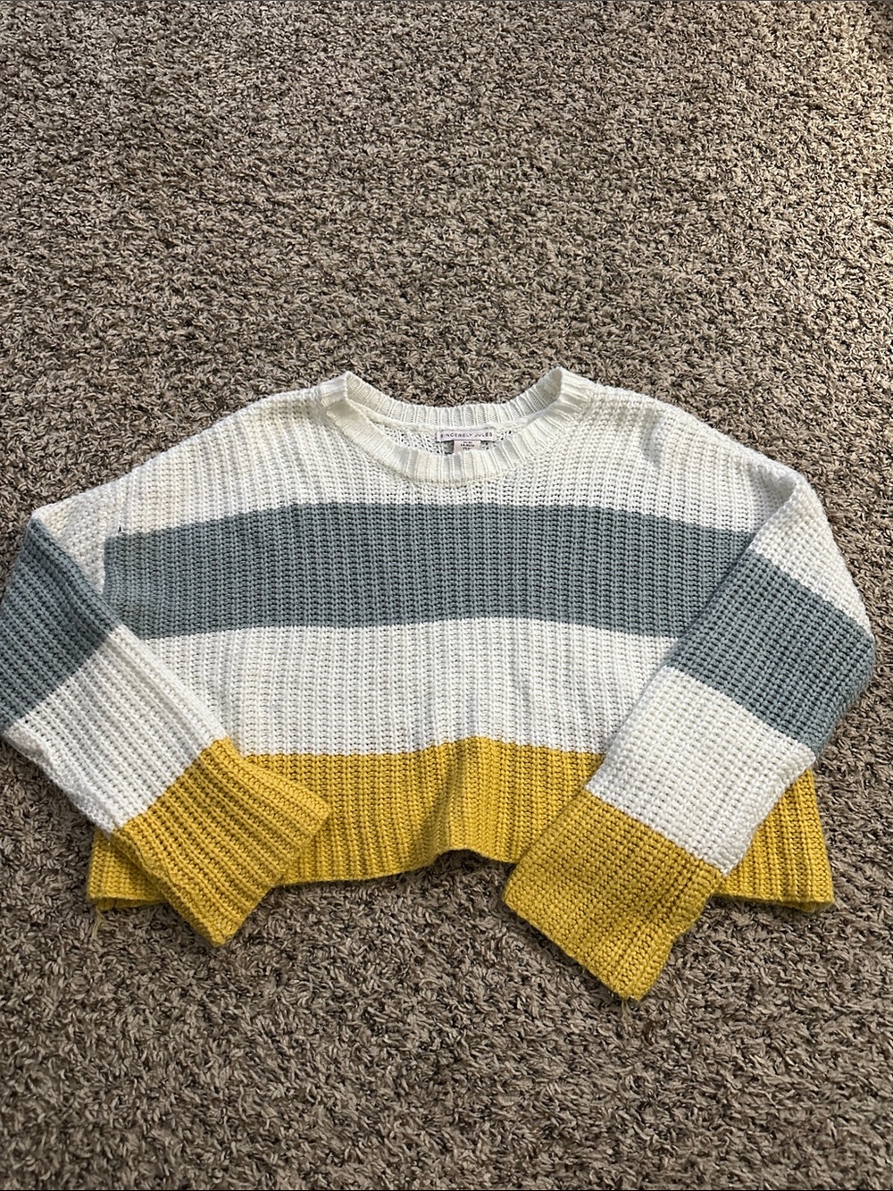 Sincerely Jules Cropped Stripe Knit Sweater - White, Gray & Mustard (MRO)